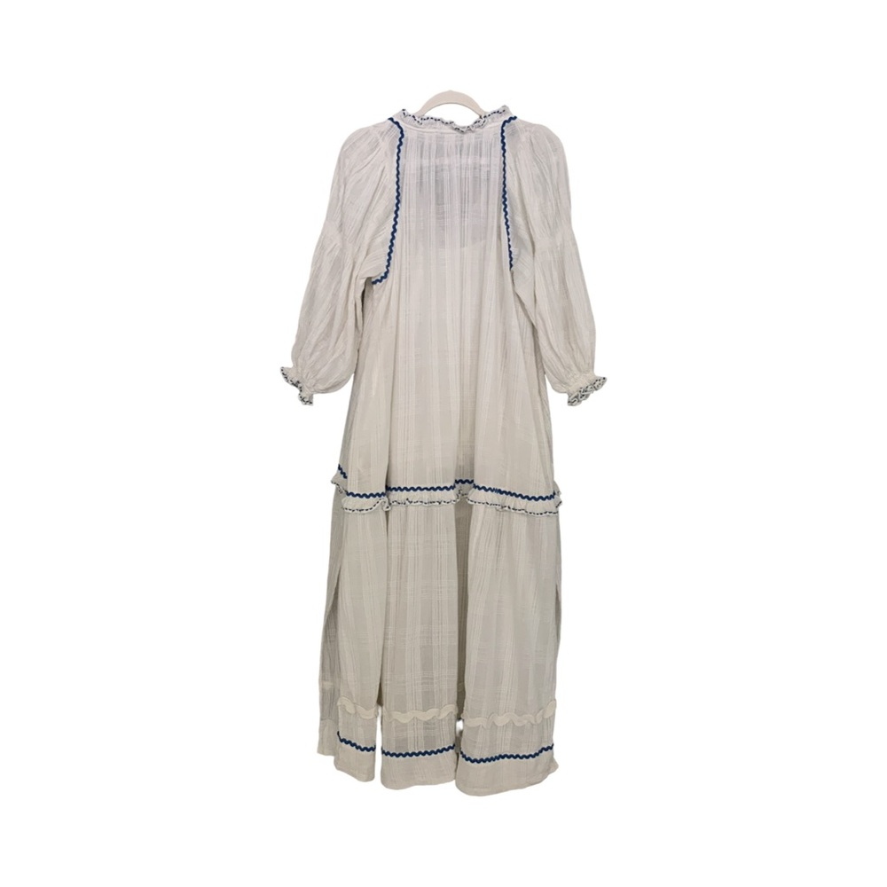 Free People White Midi Dress with Blue Trim - Picture 6 of 7